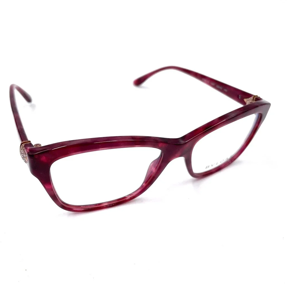 Bvlgari Cat Eye Eyeglasses Cherry Marble 4080-B Acetate‎ Full Rim Frames Women's